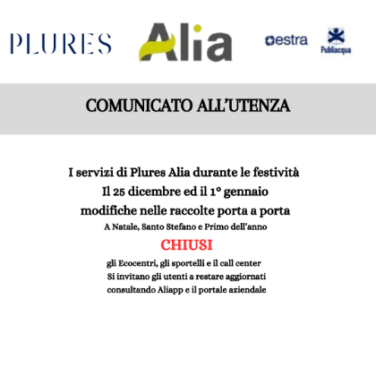 I servizi di Plures Alia durante le festività