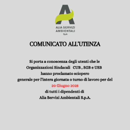 Sciopero generale Alia S.p.A Sciopero generale Alia S.p.A