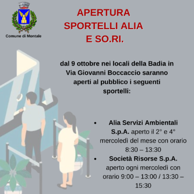 Apertura sportelli Alia e Sori