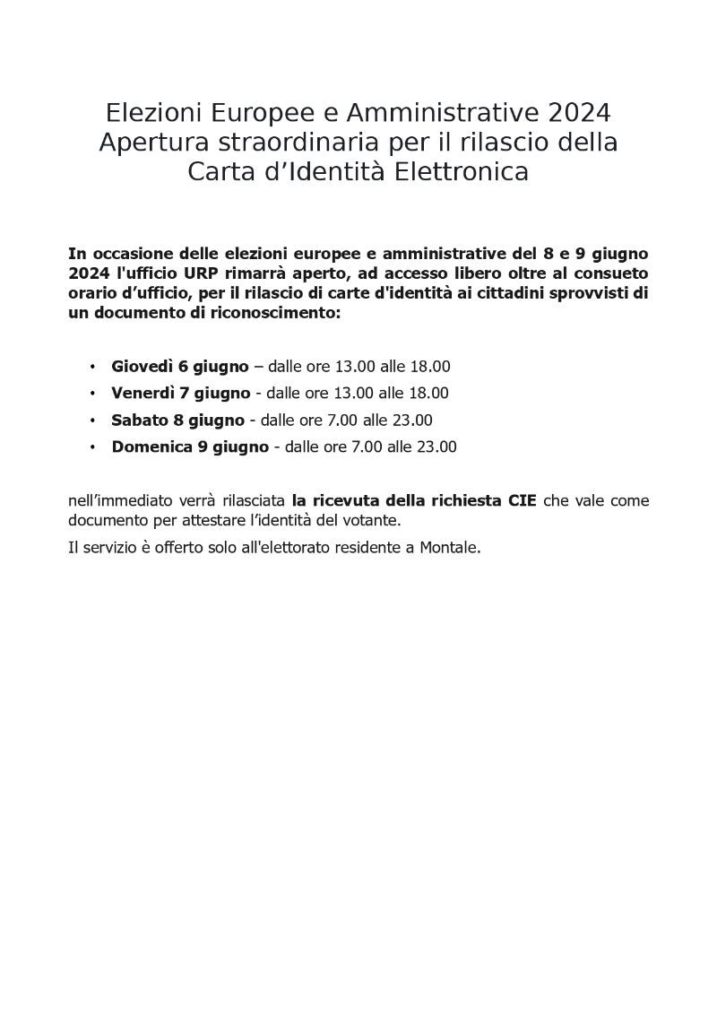 AVVISO aperture per rilascio cie