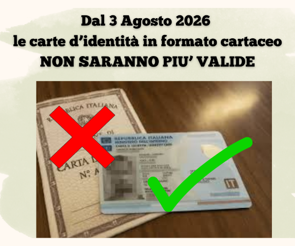 Le carte di identità cartacee non saranno più valide dal 3 agosto 2026