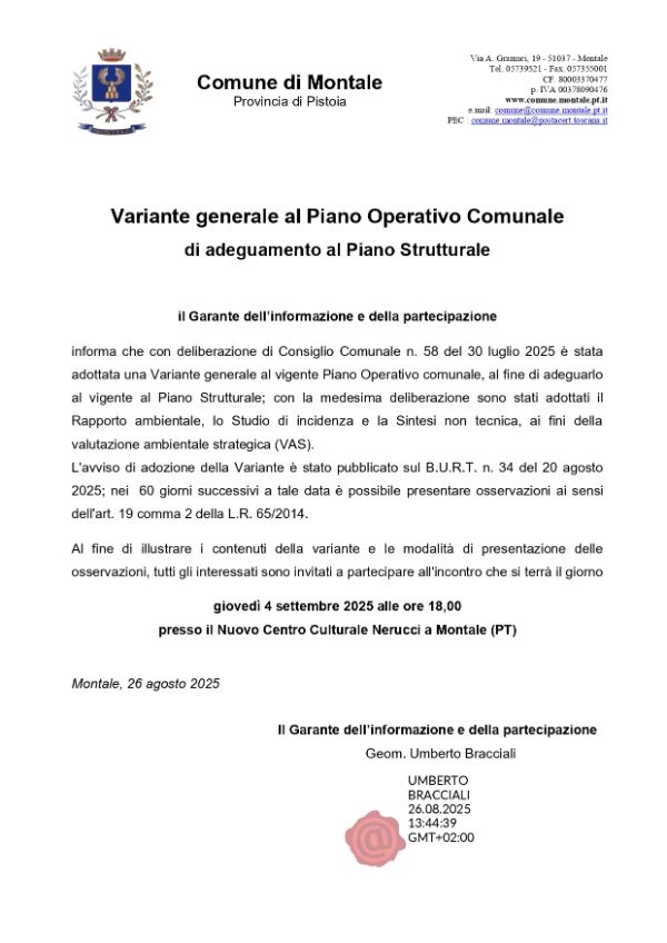 Avviso presentazione Variante adottata