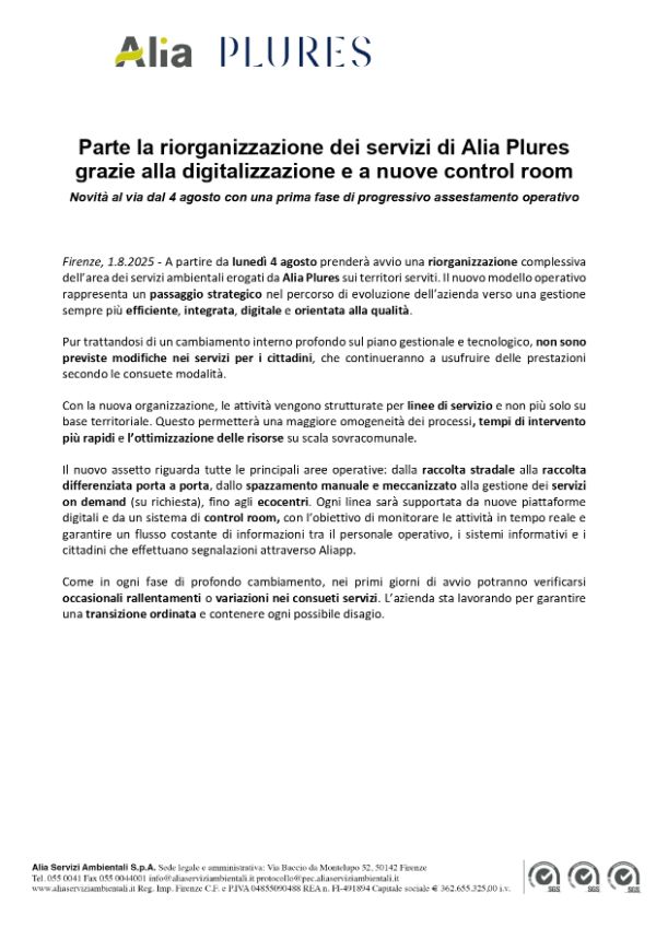 Riorganizzazione servizi