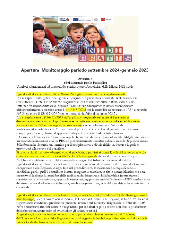 Monitoraggio- obblighi famiglie