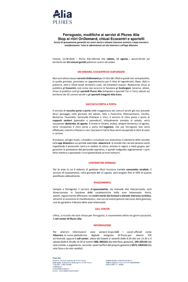comunicato Plures Alia